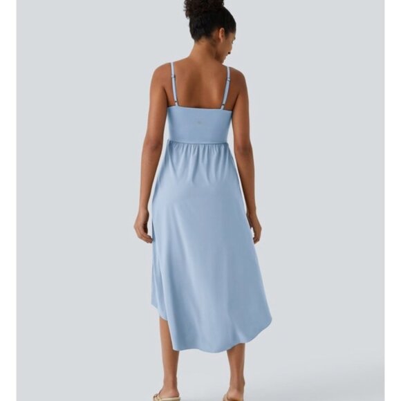 NEW Halara Breezeful High-Low Flowy Side-Slit Quick Dry Midi Dress Medium Blue - Picture 2 of 9